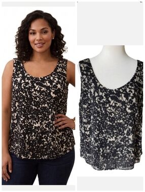 Studio One women's plus size black and tan floral sleeveless blouse plus Size 1X